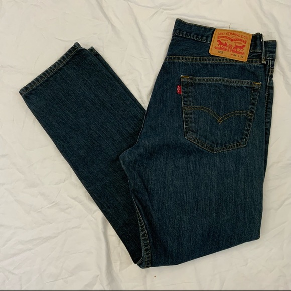 Levi Strauss 502 Dark Wash Taper Straight Leg Jeans 100% Cotton 34x29 Actual - Picture 15 of 15